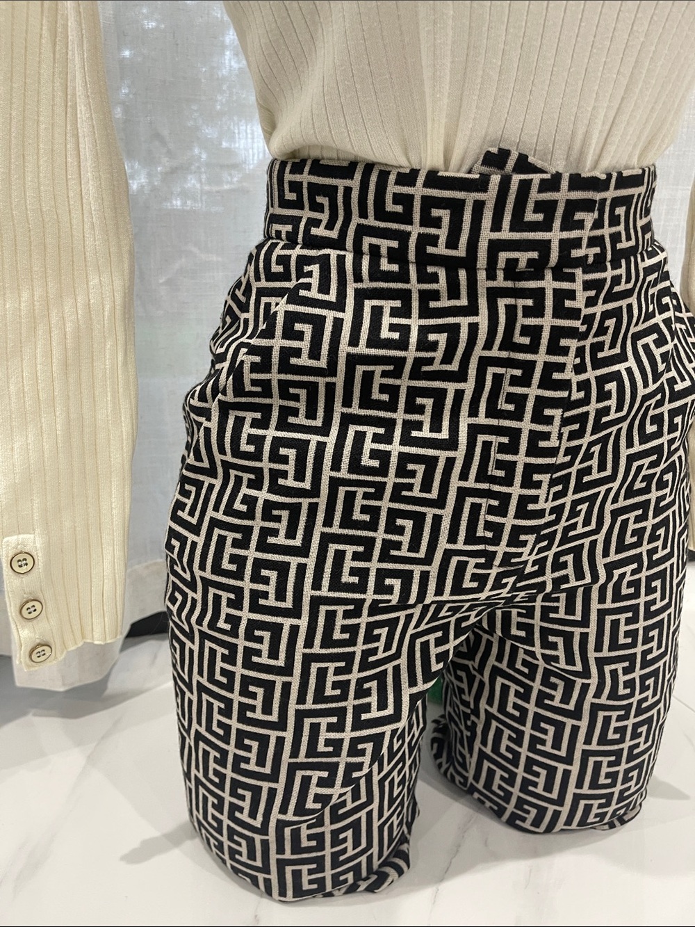 Balmain Black & White Monogram Geometric Chinos - Picture 3 of 17